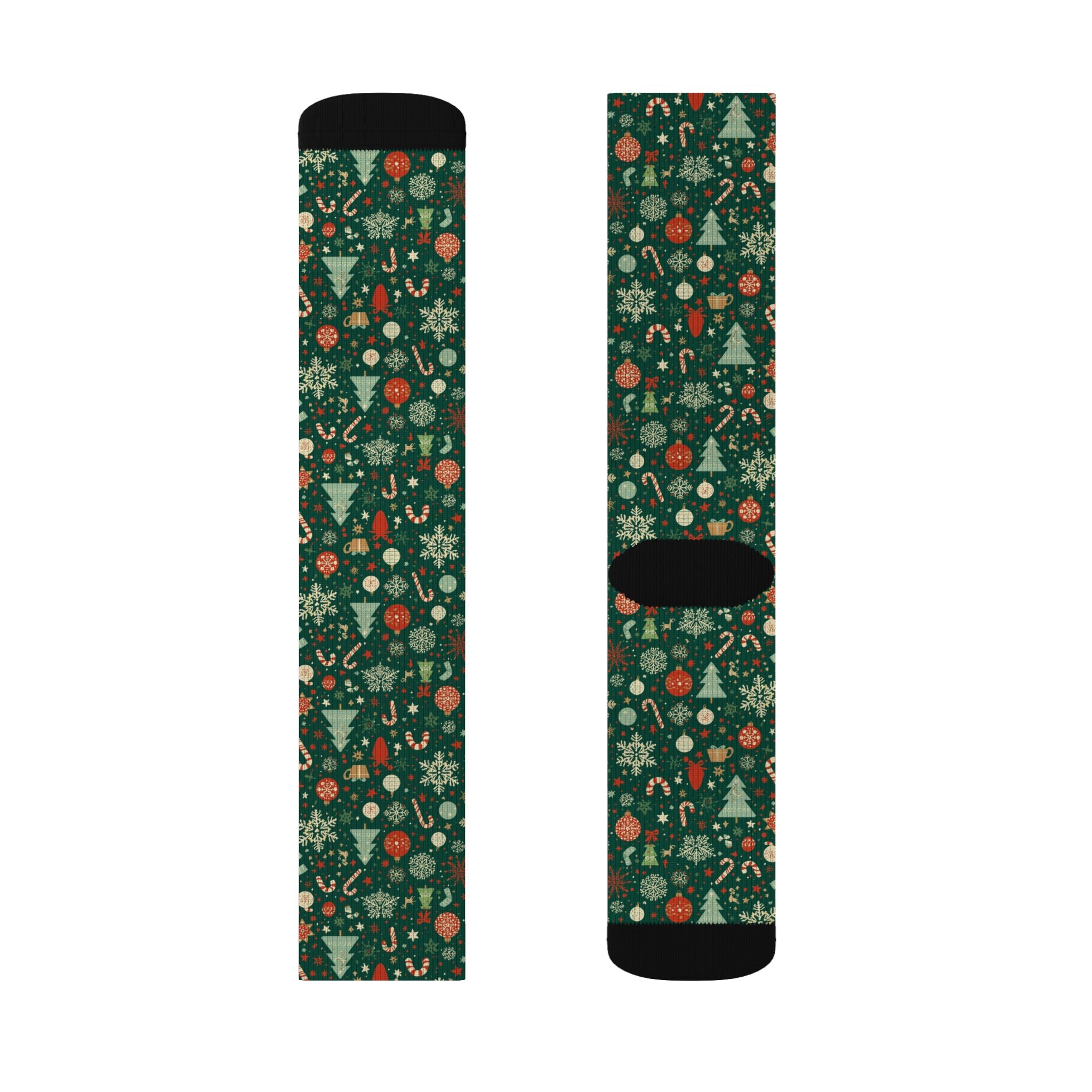 Holiday Sublimation Crew Socks with Trees & Ornaments