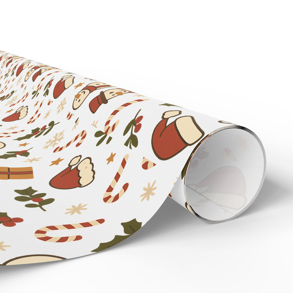 Christmas Pattern Wrapping Paper — Cute Snowmen, Santa Hats & Candy Canes Gift Wrap