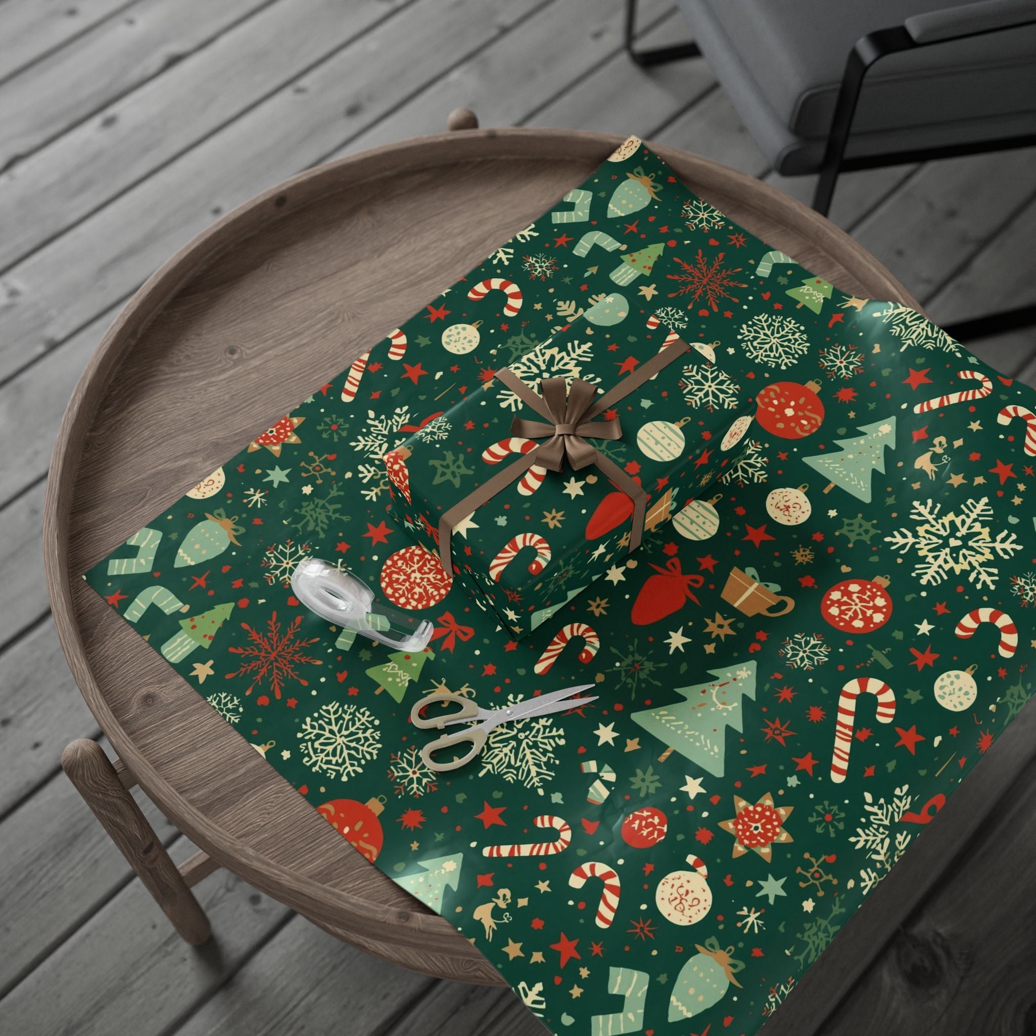 Christmas Pattern Wrapping Paper – Festive Trees, Candy Canes & Ornaments Gift Wrap