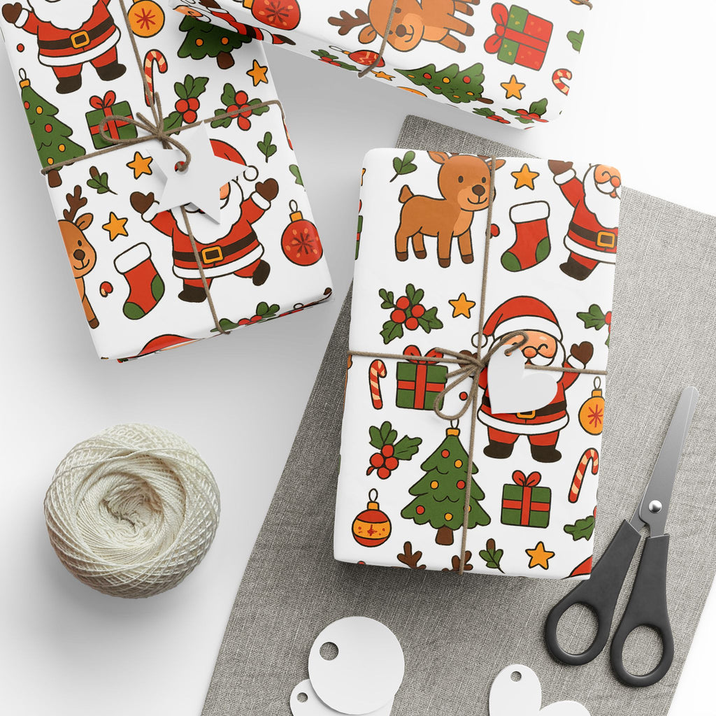 Christmas Wrapping Paper – Cute Santa, Reindeer & Holiday Icons Gift Wrap