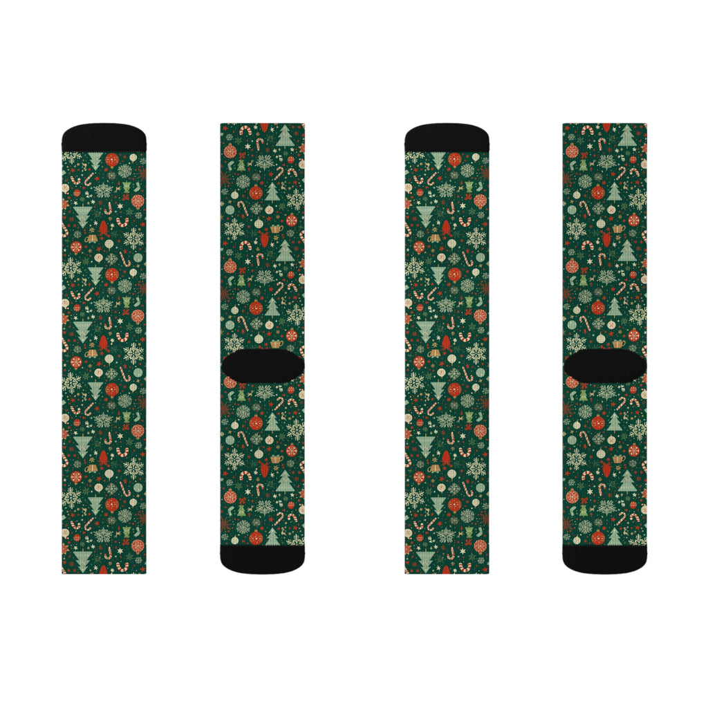 Holiday Sublimation Crew Socks with Trees & Ornaments