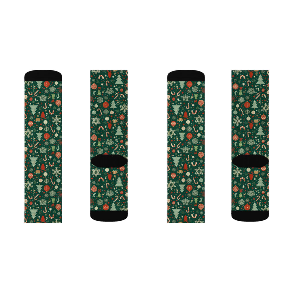 Holiday Sublimation Crew Socks with Trees & Ornaments