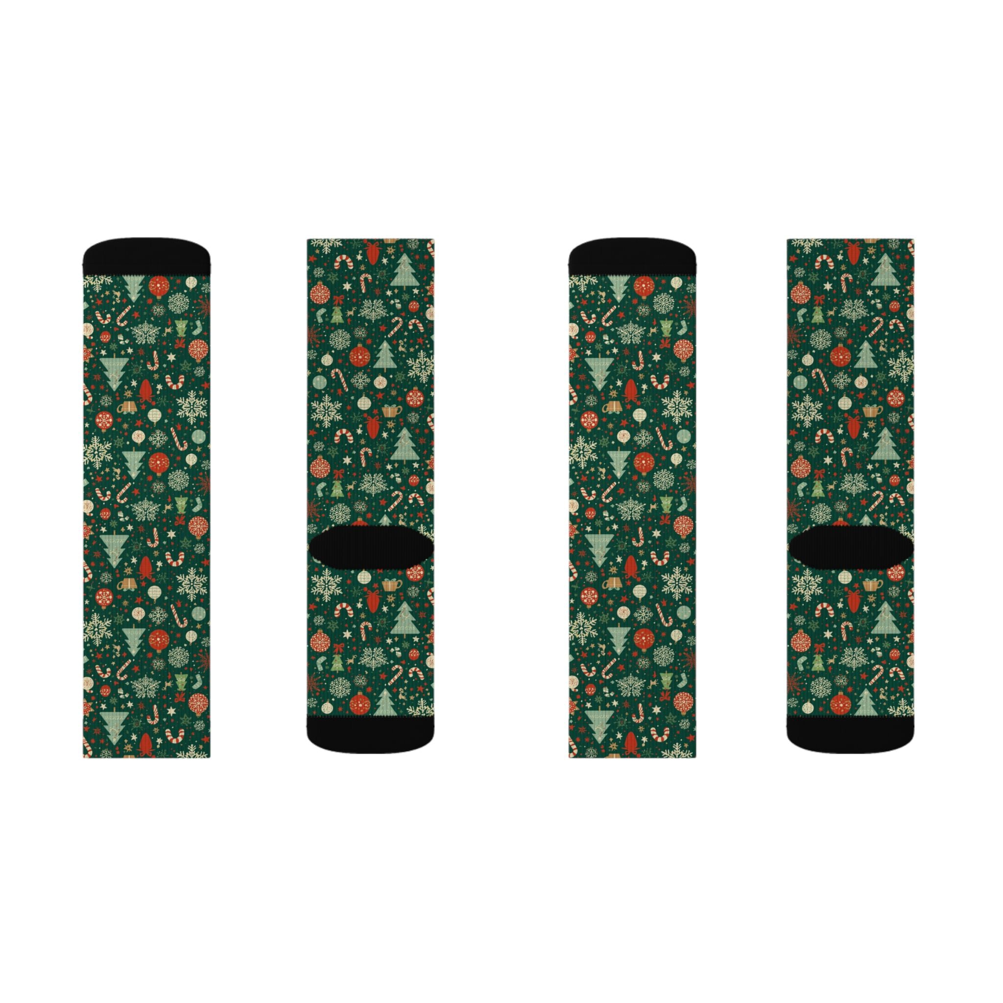 Holiday Sublimation Crew Socks with Trees & Ornaments