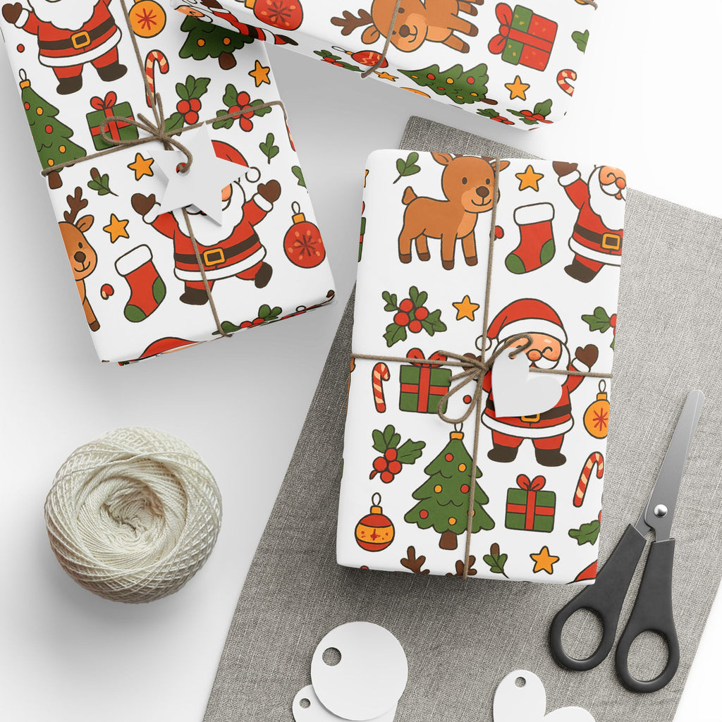 Christmas Wrapping Paper – Cute Santa, Reindeer & Holiday Icons Gift Wrap