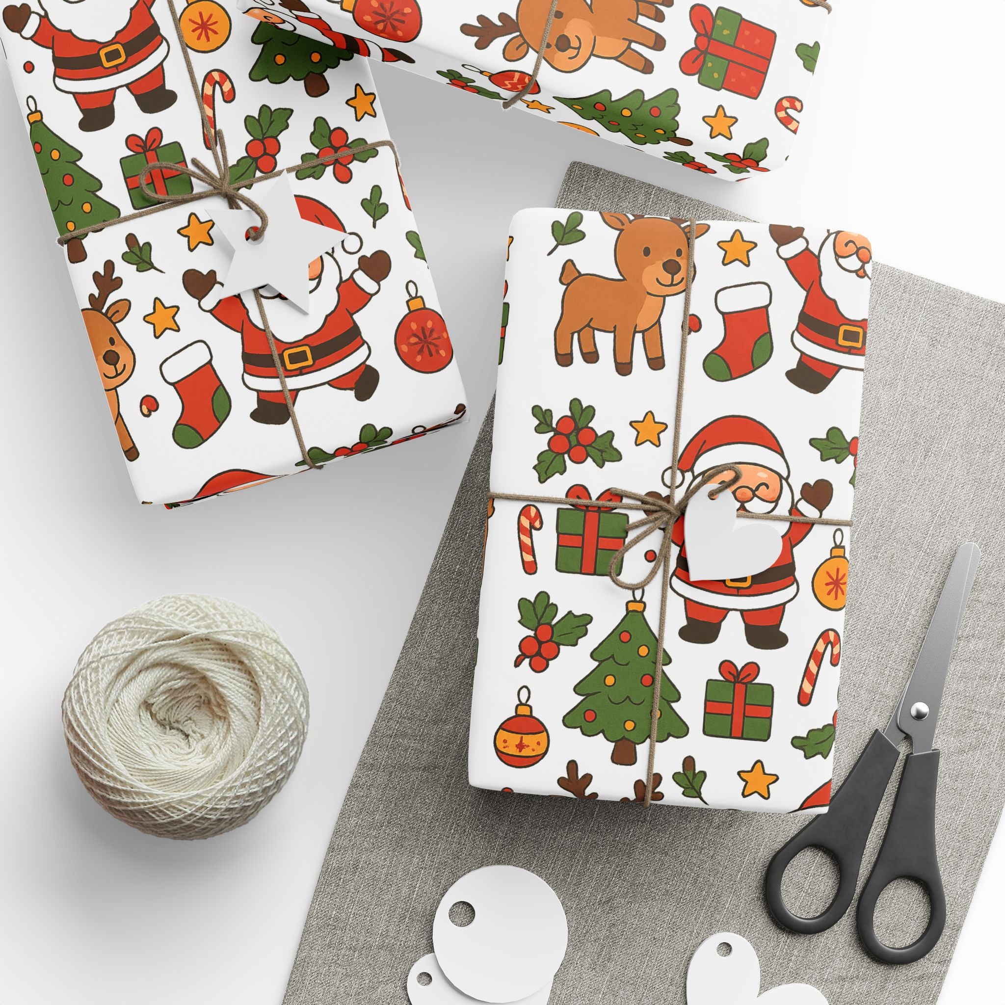 Christmas Wrapping Paper – Cute Santa, Reindeer & Holiday Icons Gift Wrap