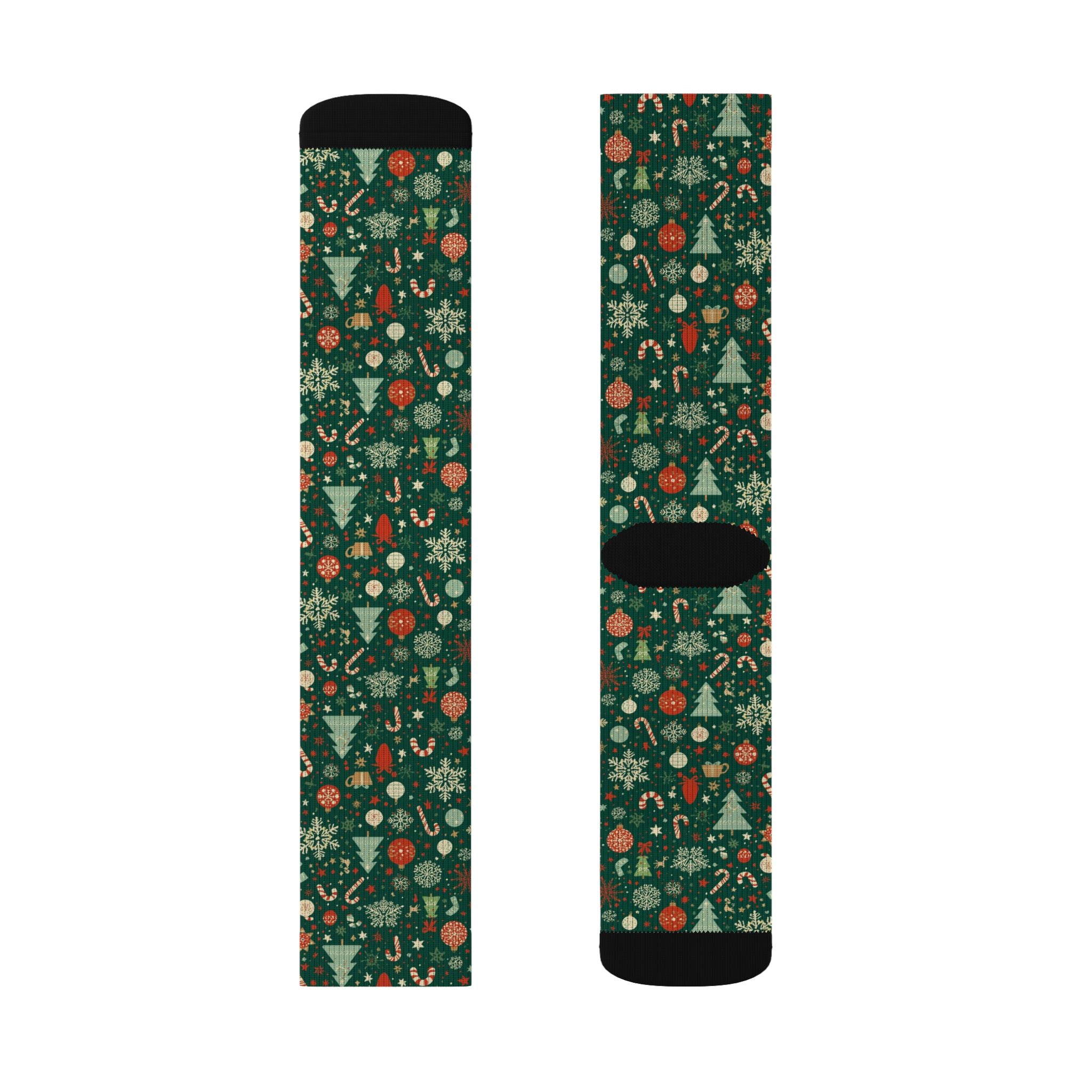 Holiday Sublimation Crew Socks with Trees & Ornaments