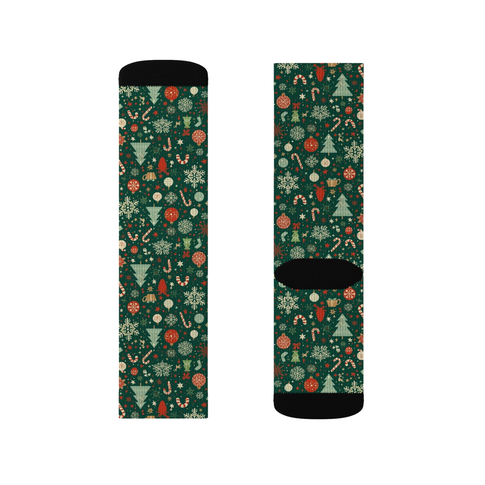 Holiday Sublimation Crew Socks with Trees & Ornaments