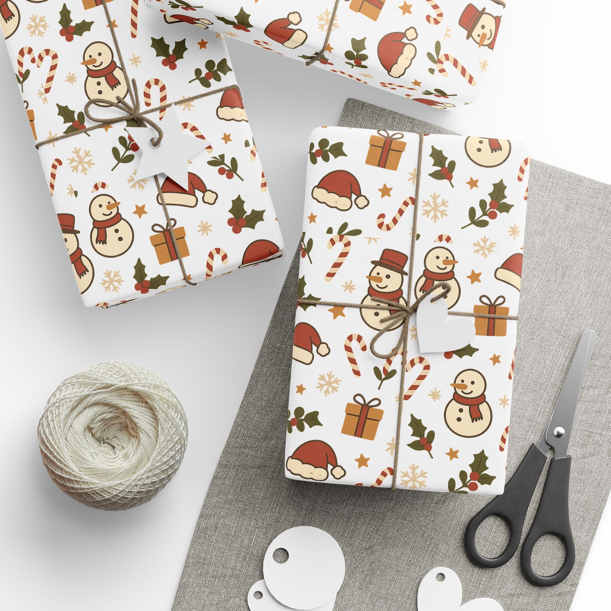 Christmas Pattern Wrapping Paper — Cute Snowmen, Santa Hats & Candy Canes Gift Wrap