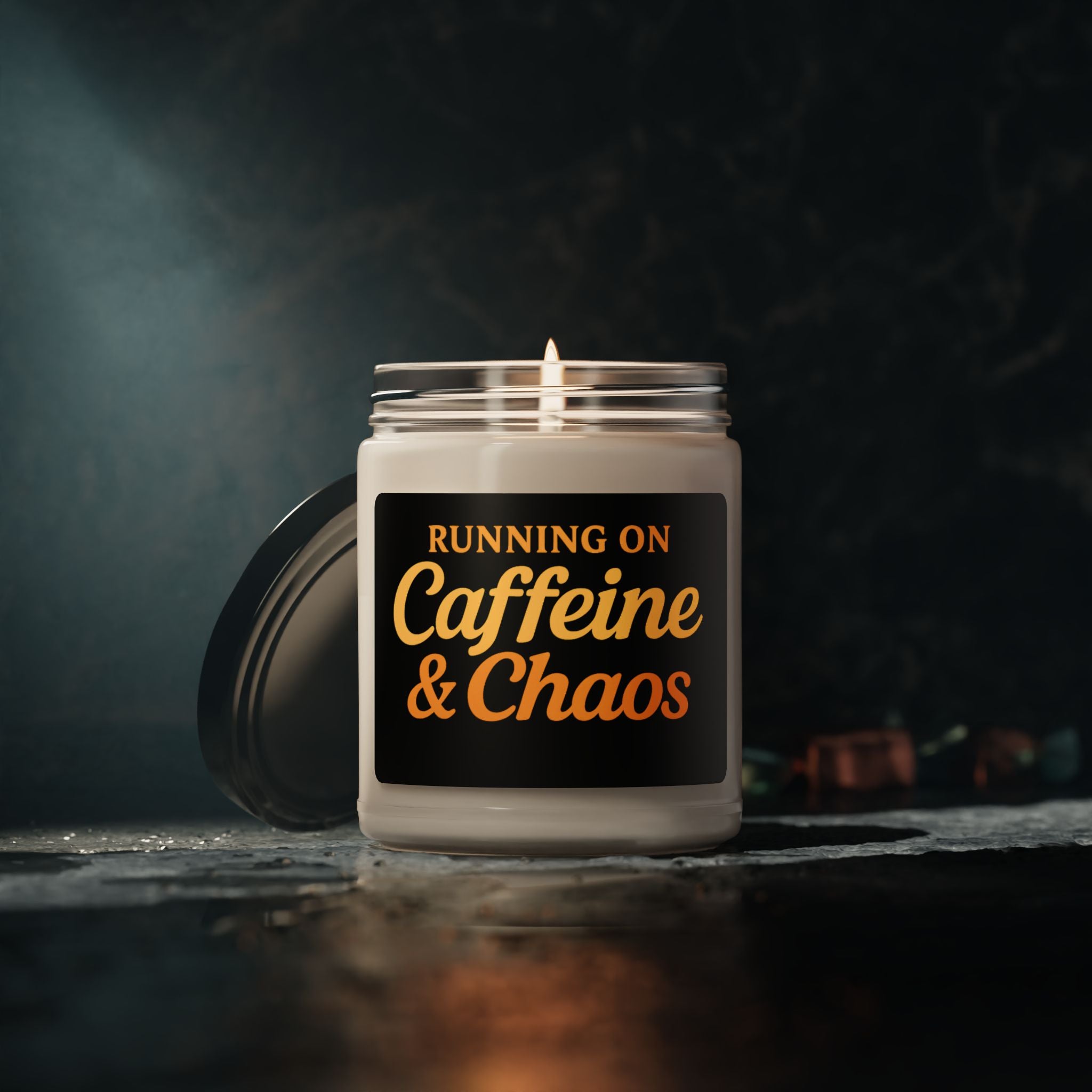 "Running on Caffeine & Chaos" Scented Soy Candle (9oz)